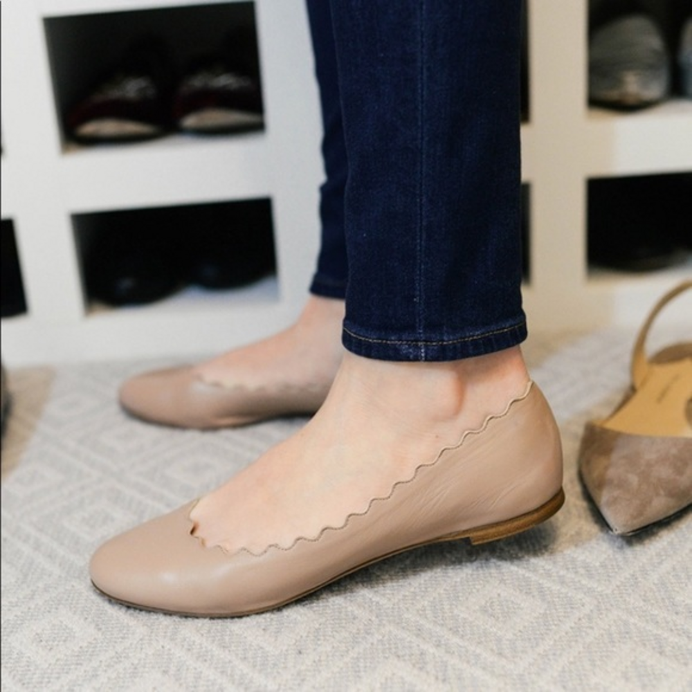 Chloe Beige Scalloped Flats